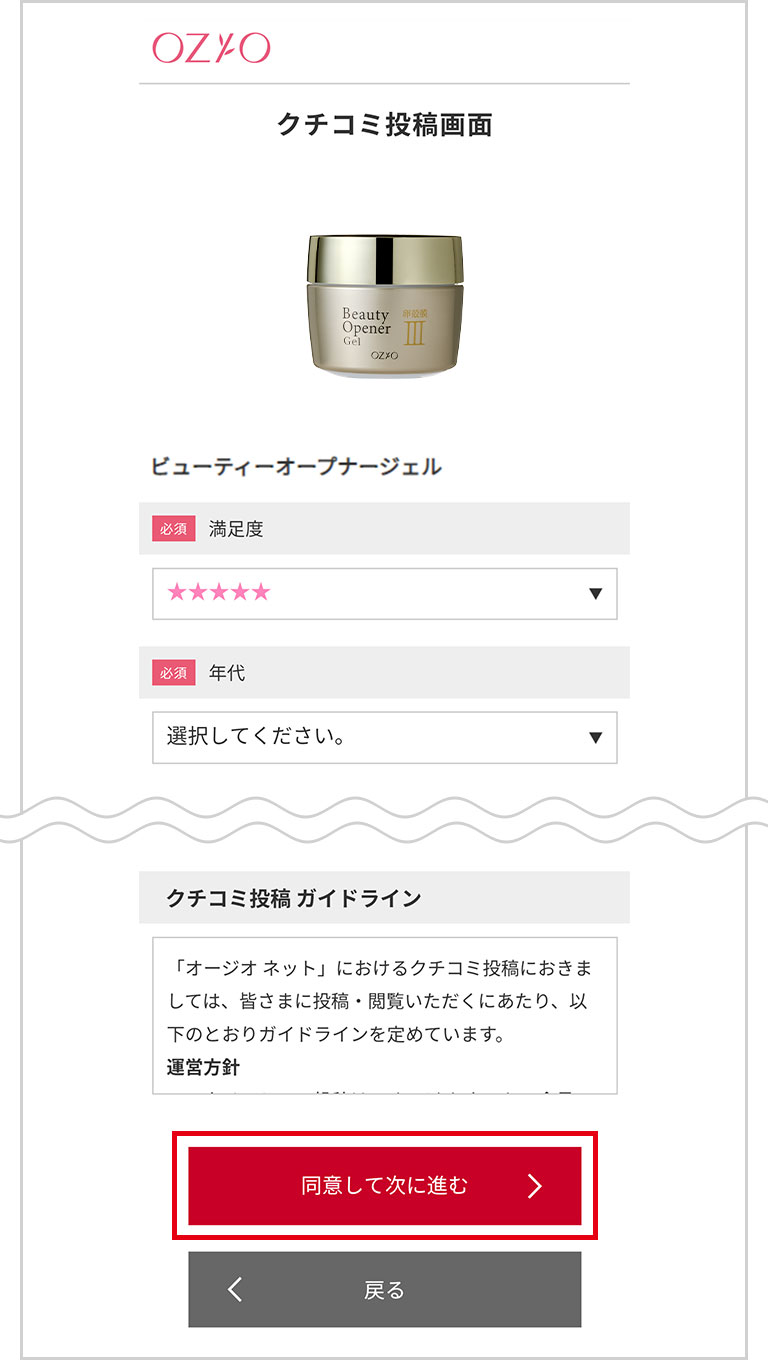 STEP2 必須項目を入力し、【同意して次に進む】ボタンをクリック。